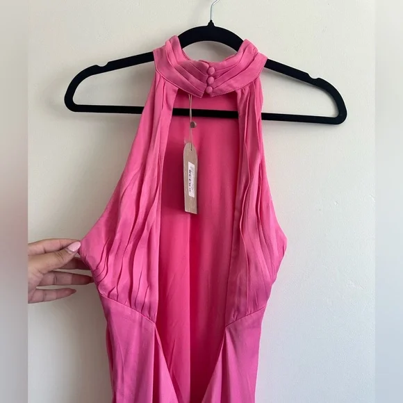 NWT Meshki Claire Satin Drape Back Maxi Dress with Split - Pink Size XL - Picture 6 of 8